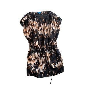 Women's Black Derek Lam Brown Cream Cinched Waist Tunic Dress sz M